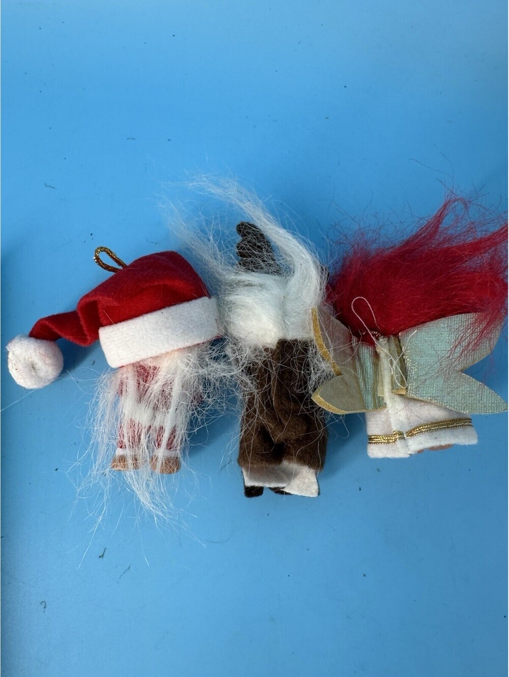 Vintage DAM Mini Troll Dolls Lot 3 Christmas Santa Reindeer Angel Ornaments - Picture 7 of 7